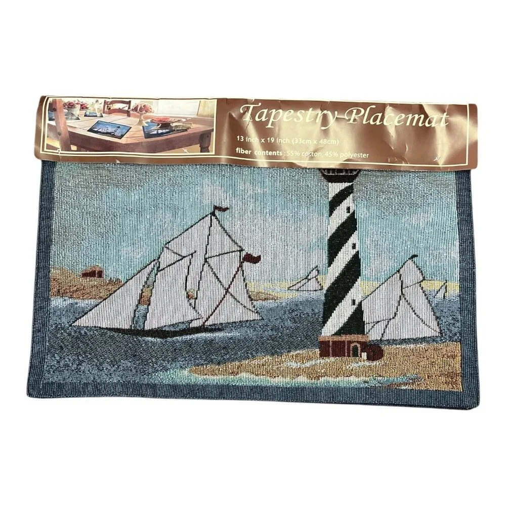 Set of 4 Nautical Lighthouse & Sailboat Tapestry Placemats – P.P. Home Collectio